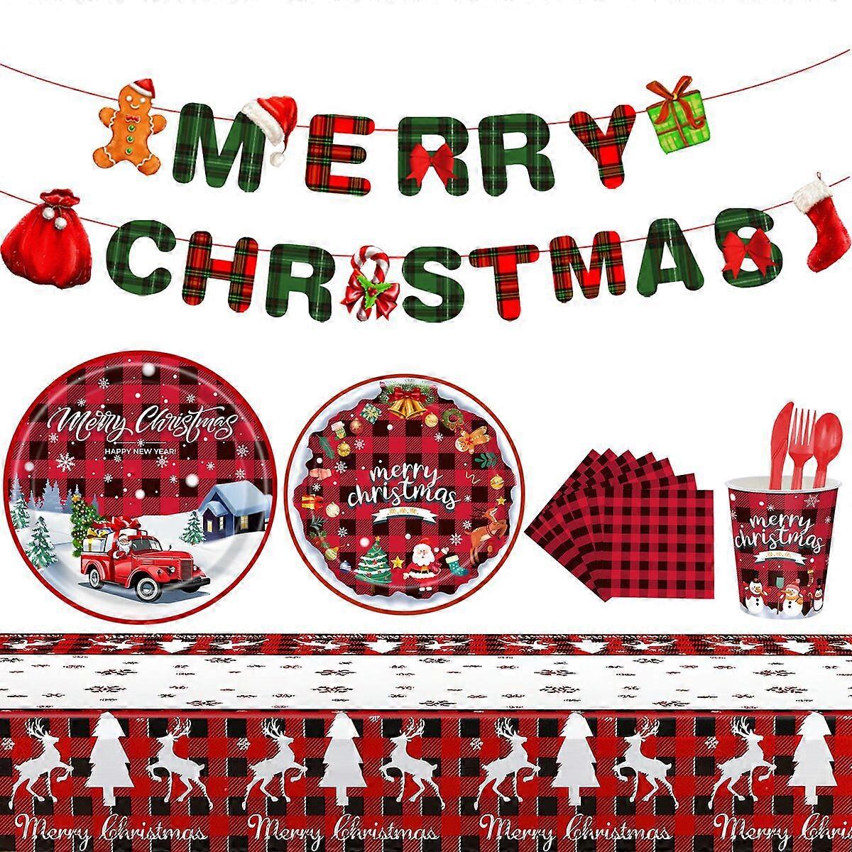 Christmas Paper Plates Napkins Cups Set Disposable Tableware Party Suppliesstyle1