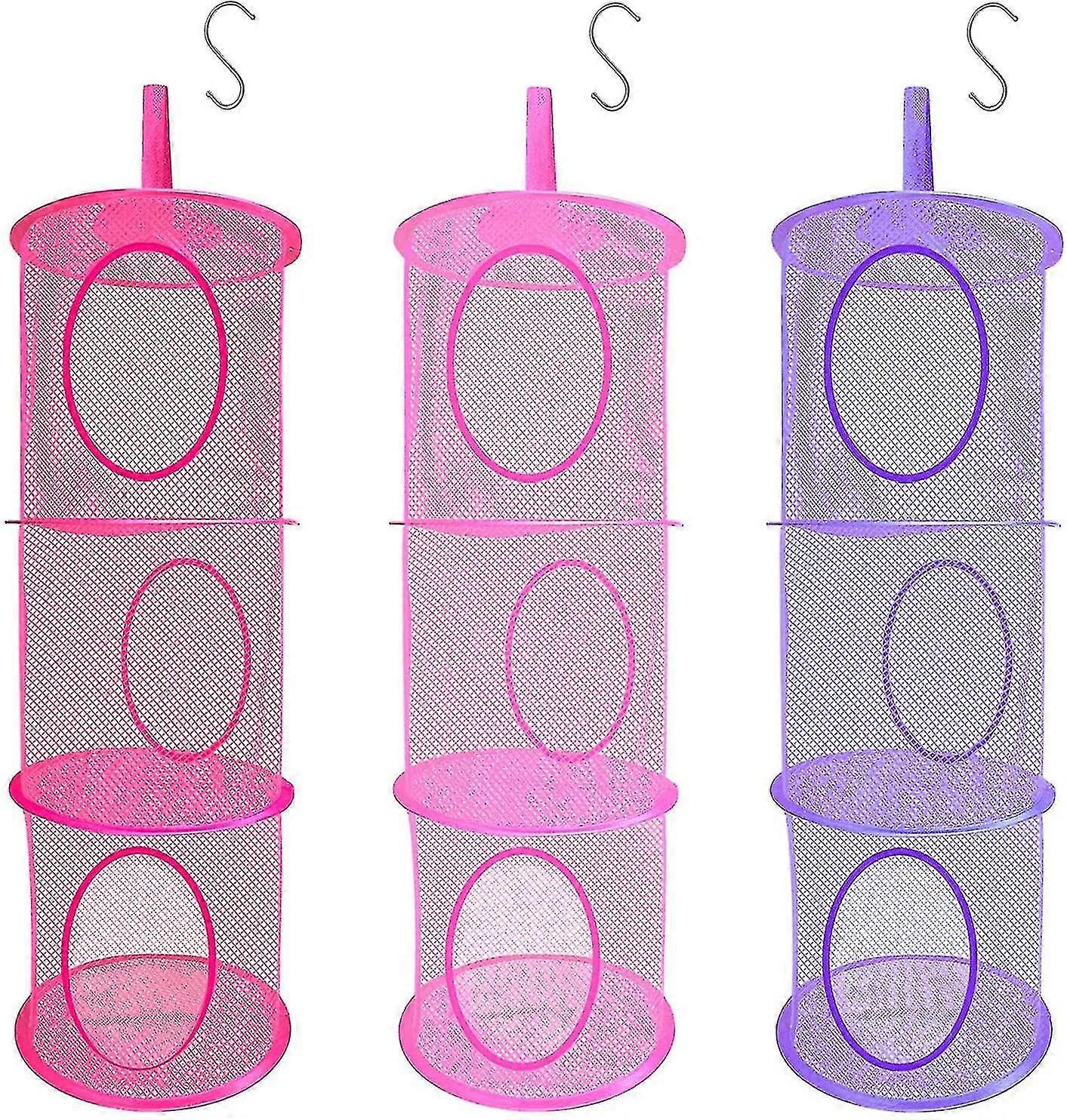 3pc Toys Storage Hanging Mesh Basket Chest, Soft Teddy Hammock Collapsible Net 3 Tier Space Save Organizer Gift For Children's Day Cuddly Bedroom Tidy