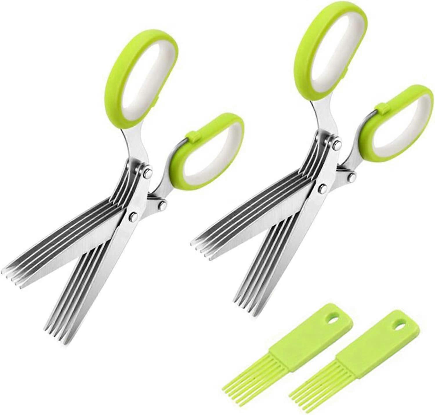 2PCS Herb Scissors, Multipurpose Kitchen Shears with 5 Stainless Steel Blades, Sharp and Anti-rust Herb Scissors Set for Cutting Cilantro Onion Salad 