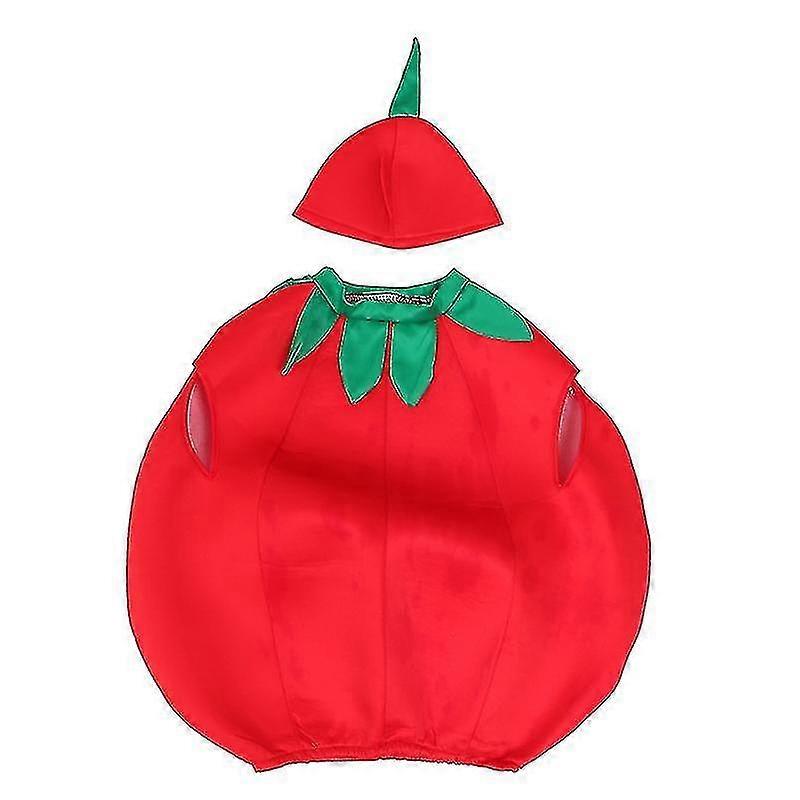 1 Set Tomato Performance Costumes Clothes And Hat Fabric Outfit (120-130cm)