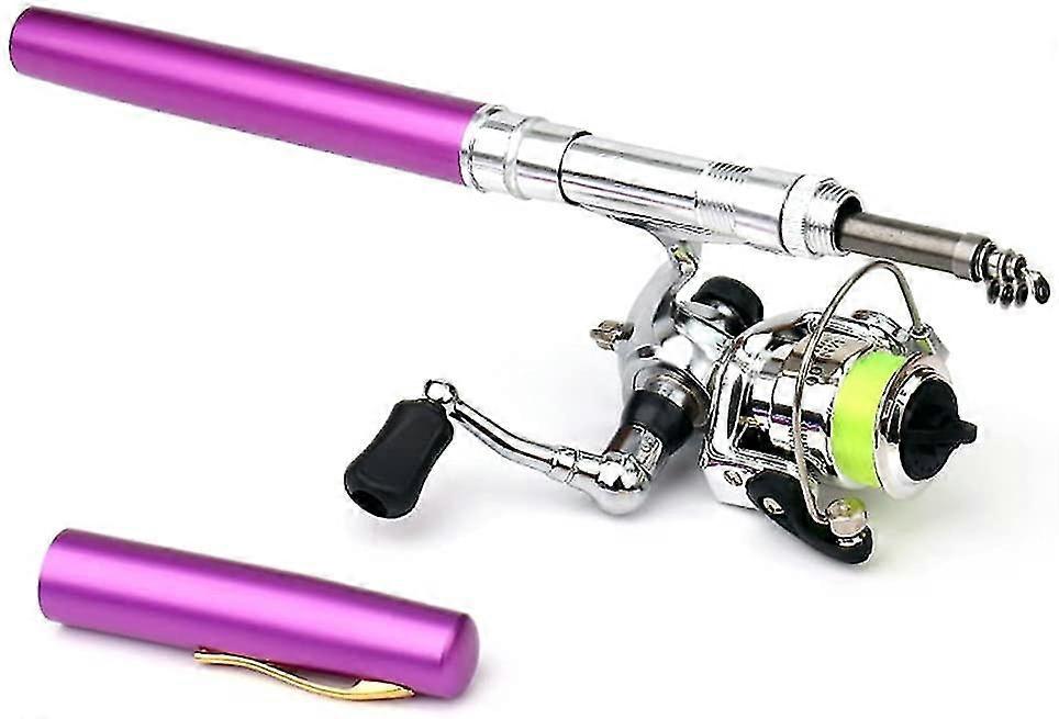 Pen Fishing Rod, 39" Mini Telescopic Fishing Rod And Reel Combo purple