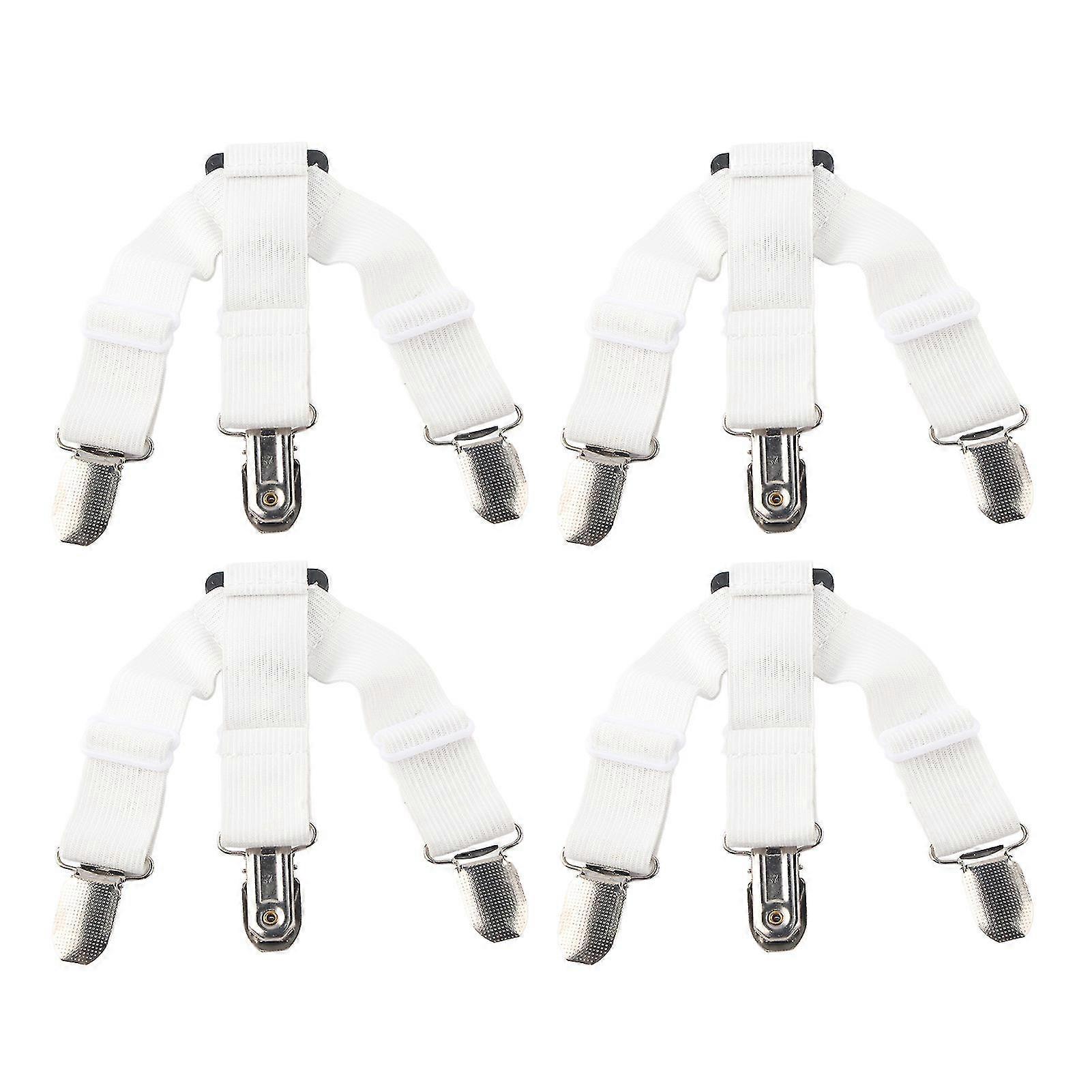 4PCS White Elastic Bed Sheet Holder Straps for Mattress Cover and Blankets