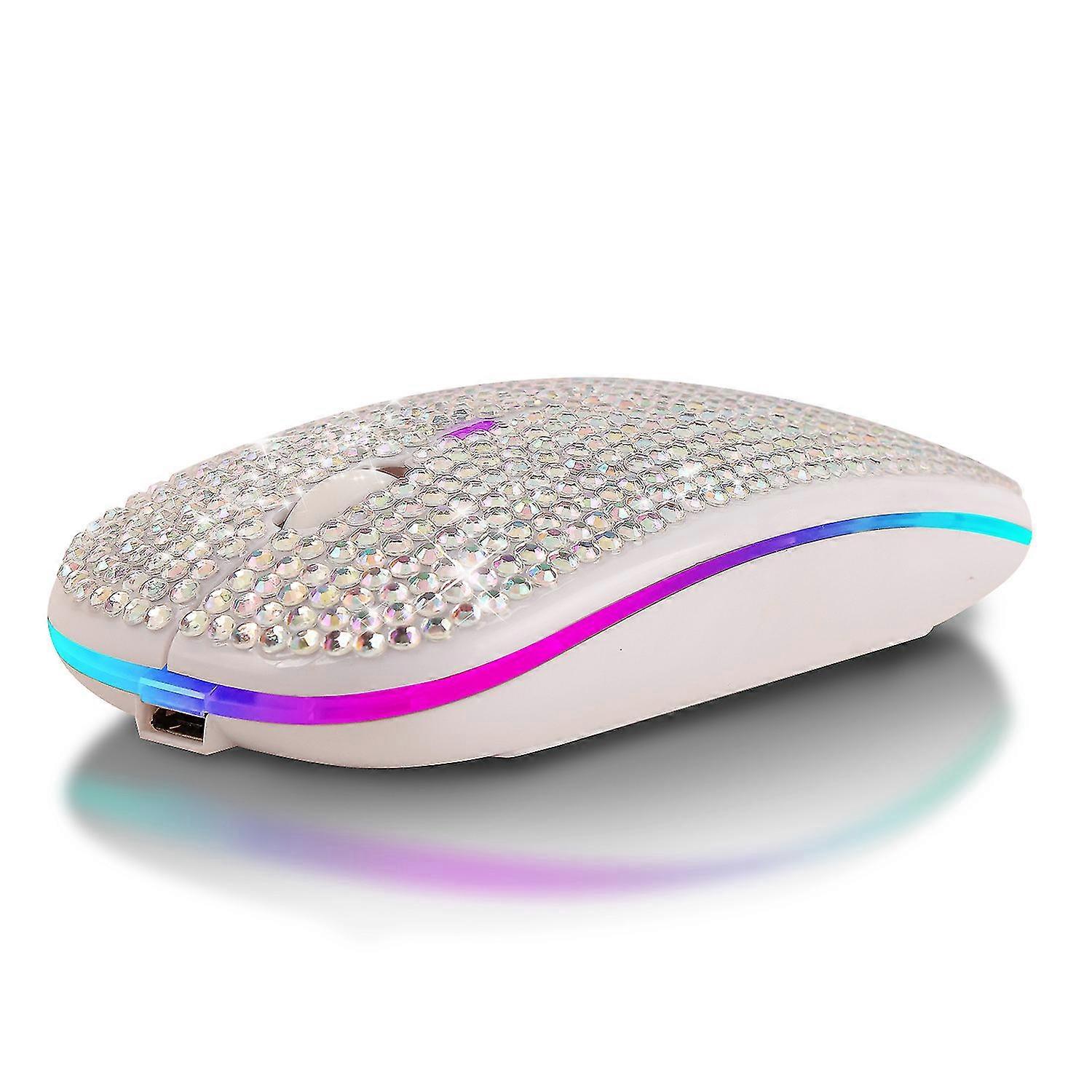 Dazzling Rechargeable Bluetooth Wireless Mouse With Crystal Diamond Rgb Backlit