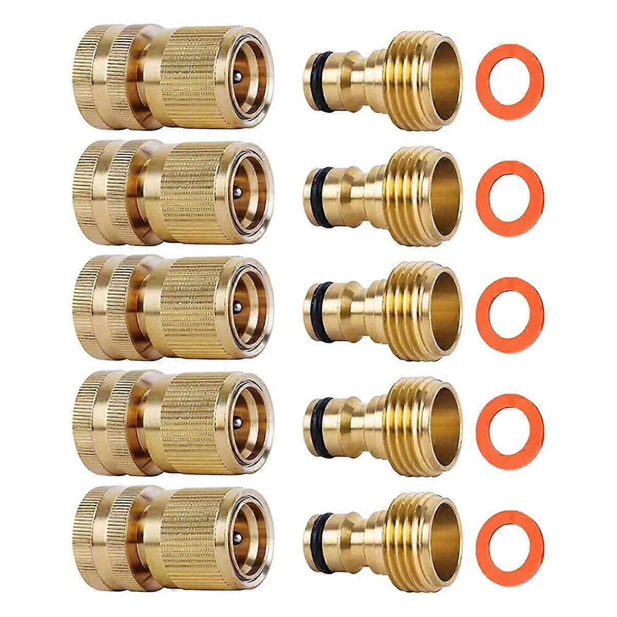 5-Piece Set of Garden Hose Brass Quick Connectors GHT Threaded Connection Accessories Water Pipe Le