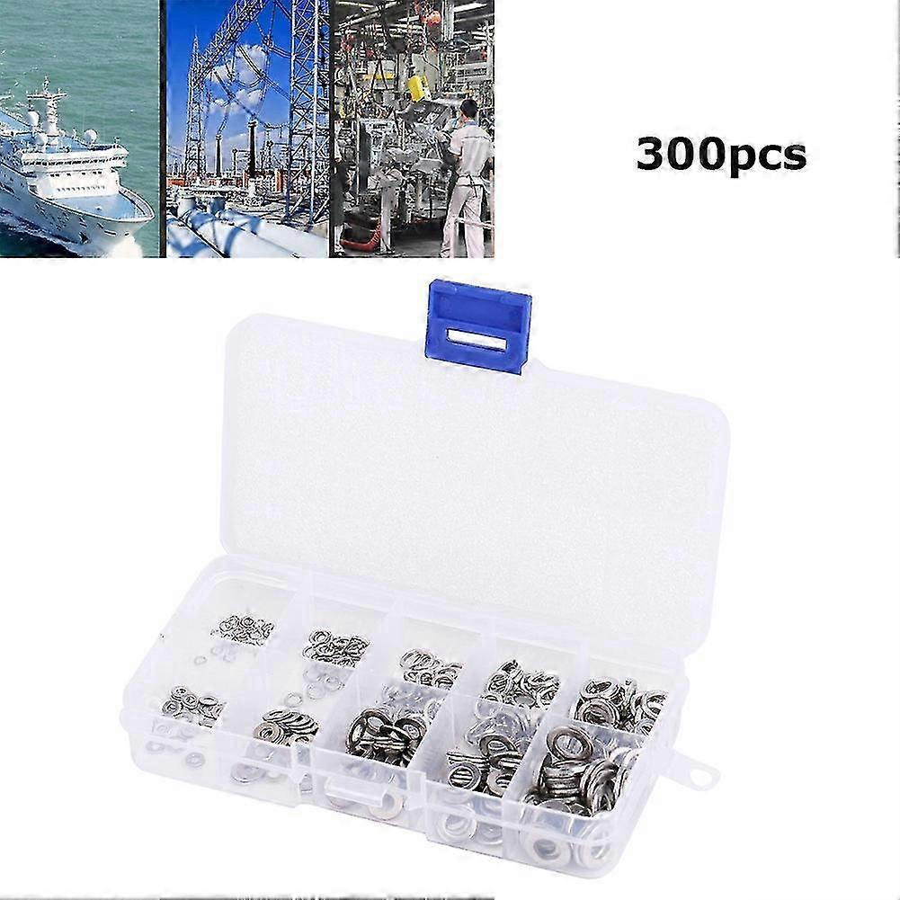 Stainless Steel Flat Washers Assortment Set 300pcs M2 to M6 with Plastic Case