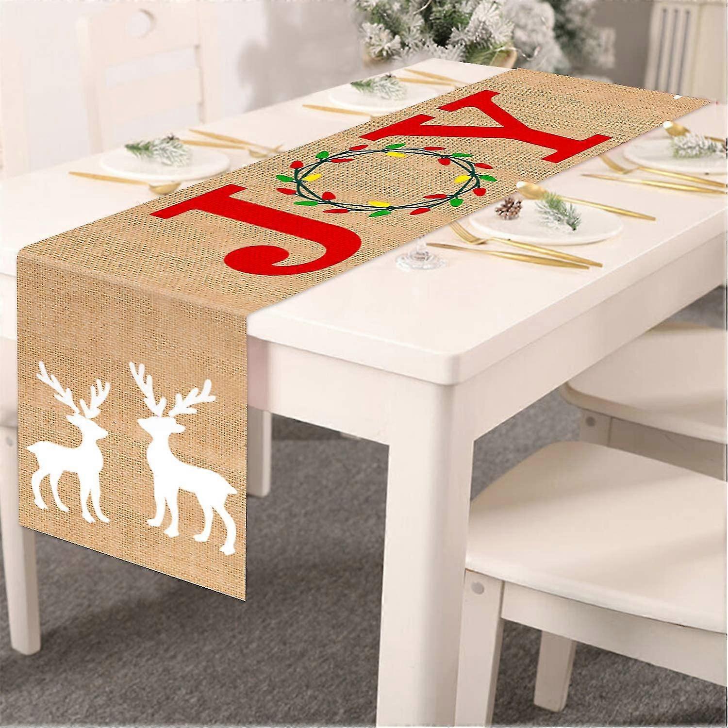 Burlap Christmas Table Runner - 13 X 72 Inches - Rustic Christmas Joy Table Runner For Xmas