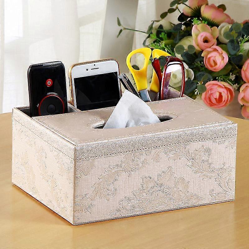 1 Pcs Pu Leather Multifunction Rectangular Tissue Box Cover And Remote Control Caddy,suitable For Storing Pen And Stationery,desk Organizer Storage Fo