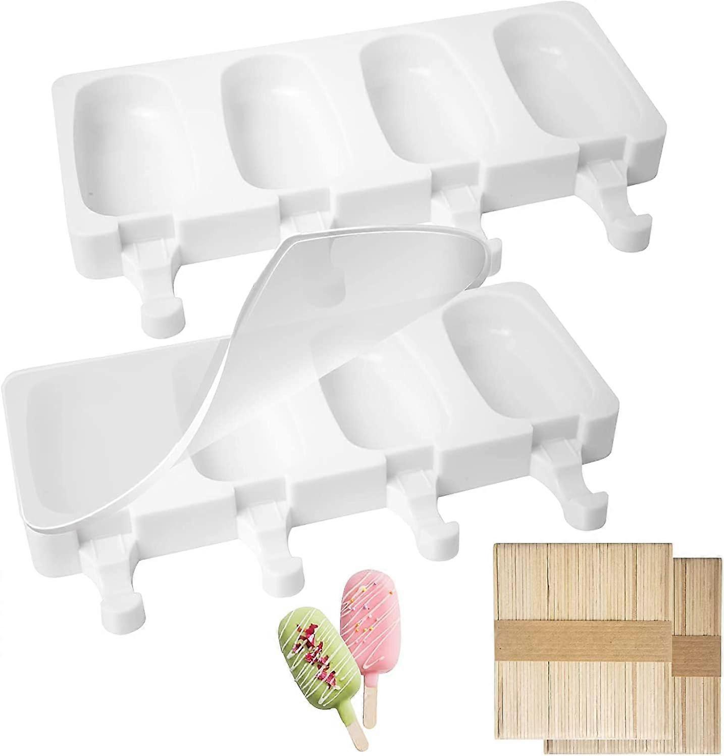 Silicone Popsicle Molds, Cake Molds, 8 Compartment Popsicle Molds with 100 Sticks and 2 Lids, BPA Free Popsicle Molds, DIY Ice Cream for Kids and Adul