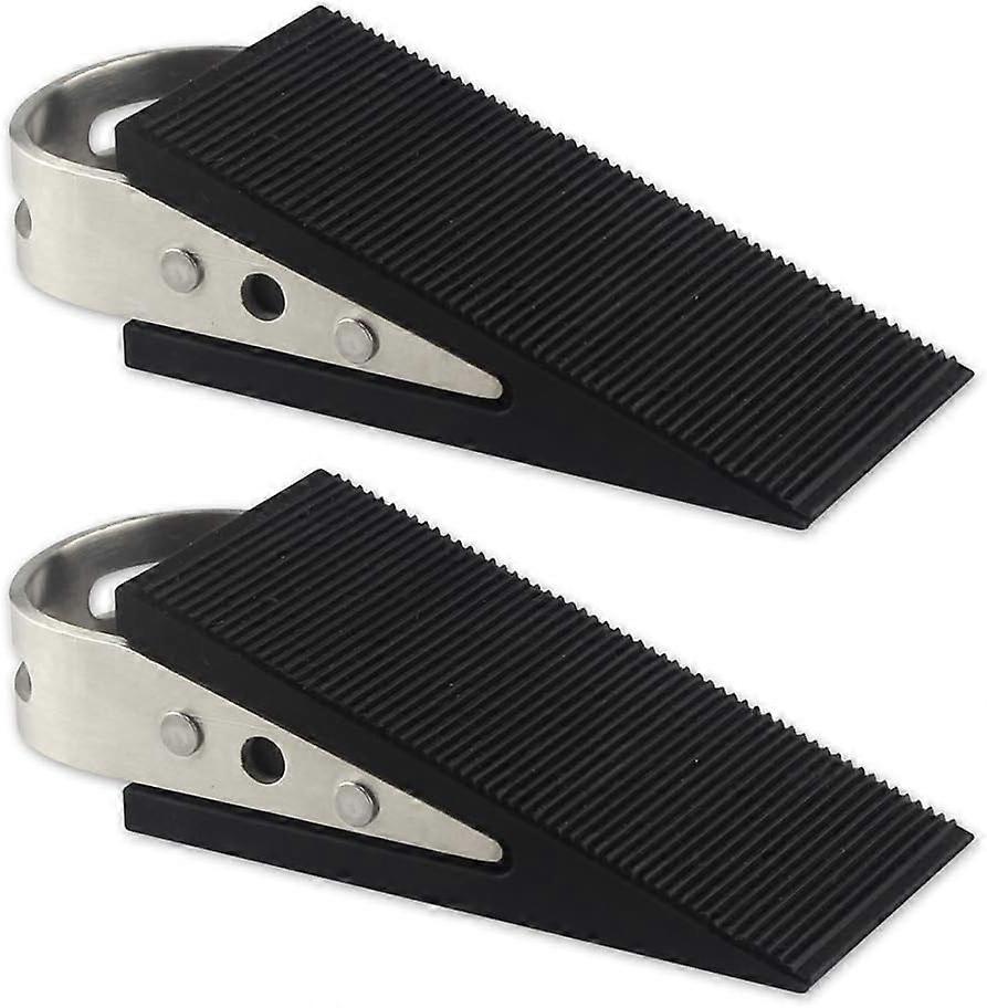 Türstopper, 2er-Pack schwarzer Schwerlastkeil, der Türen fest hält und sich nicht bewegt, aus Gummi und Edelstahl, funktioniert auf allen Bodenoberflächen,