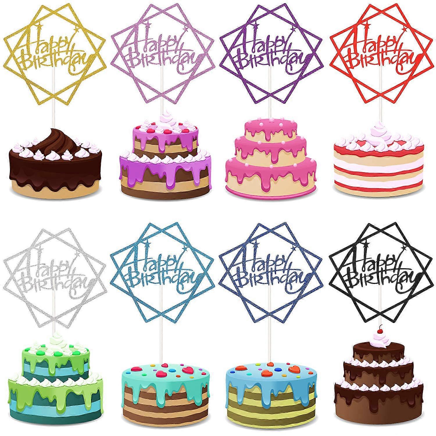 40 κομμάτια τούρτα γενεθλίων Toppers Happy Birthday Cake Topper Picks Glitter Cake Topper Διακόσμηση για προμήθειες τούρτας πάρτι γενεθλίων, 8 χρώματα (τετράγωνο)