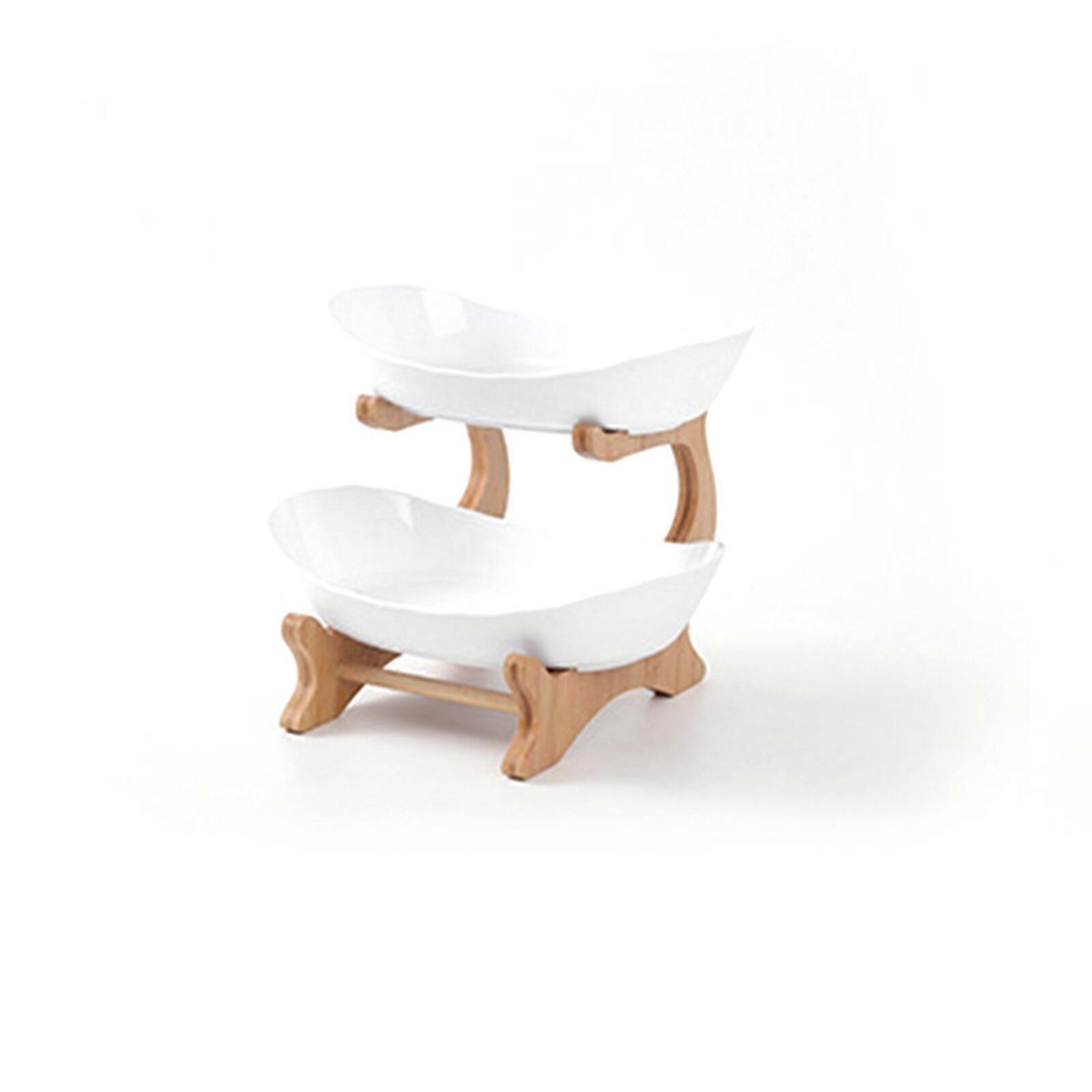 מגש הגשה עמיד בן 3 שכבות לסלסלת פירות עם ידית עץ יציבה למסיבת מטבח