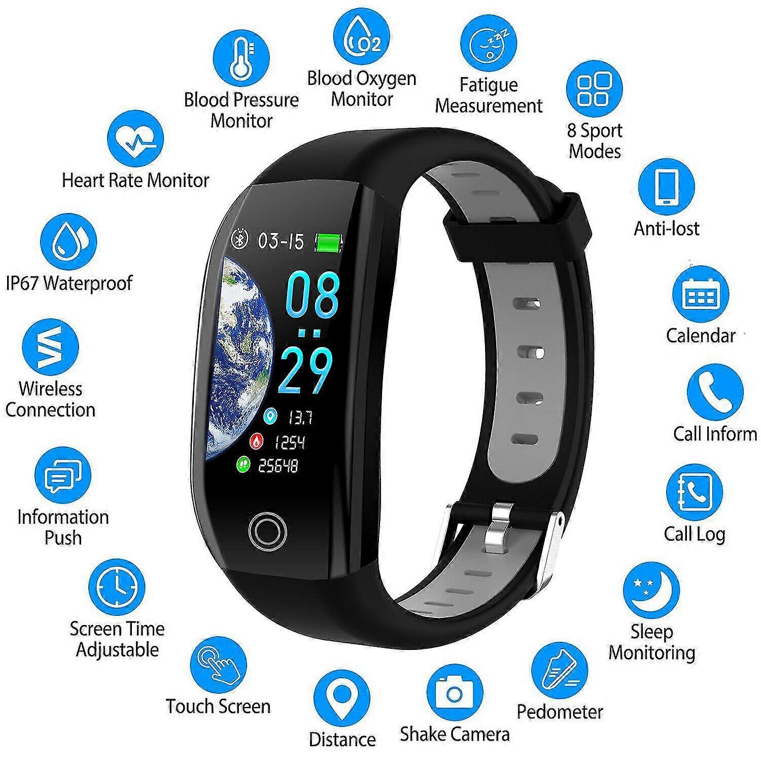 F21 Bluetooth Smart Watch Heart Rate Blood Pressure Tracker Smart Wristband