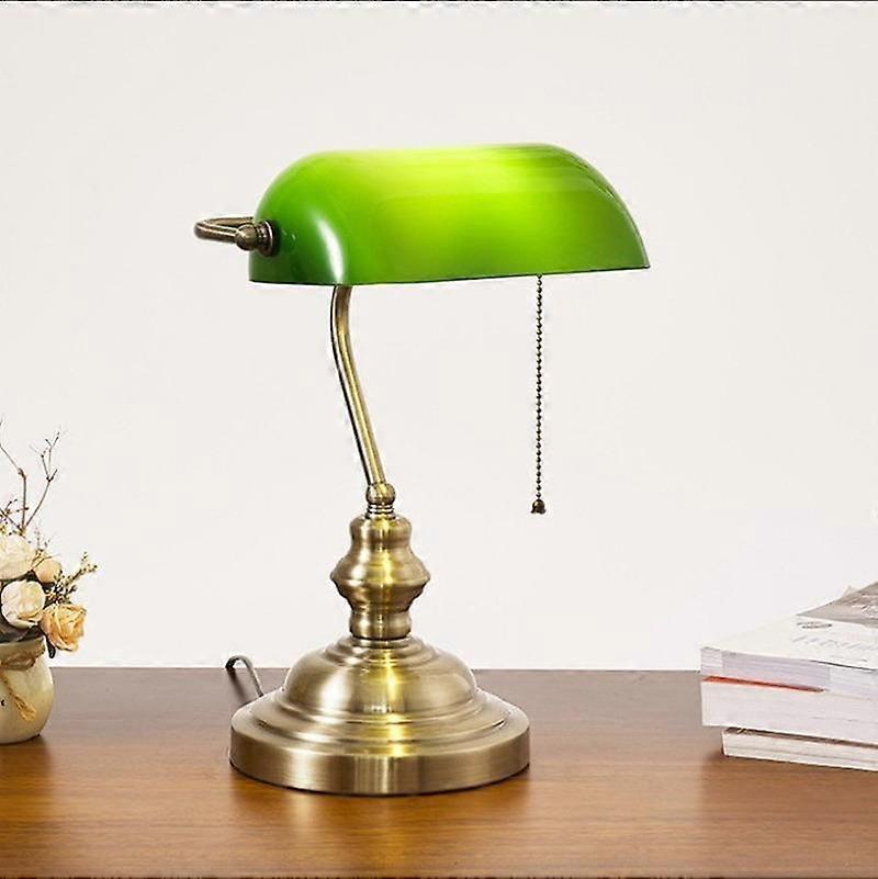American retro table lamp classic vintage banker desk lamp bedroom reading bedside desk lamp green glass shade bed lamp