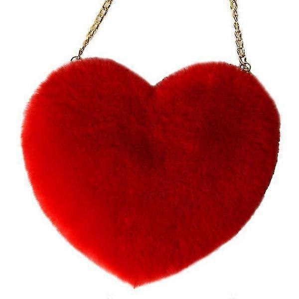 Moda Kadın Kalp Şekilli El Çantaları Sevimli Kawaii Sahte Kürk Crossbody Çantalar Cüzdan Çanta Peluş Zincir Omuz Çantası