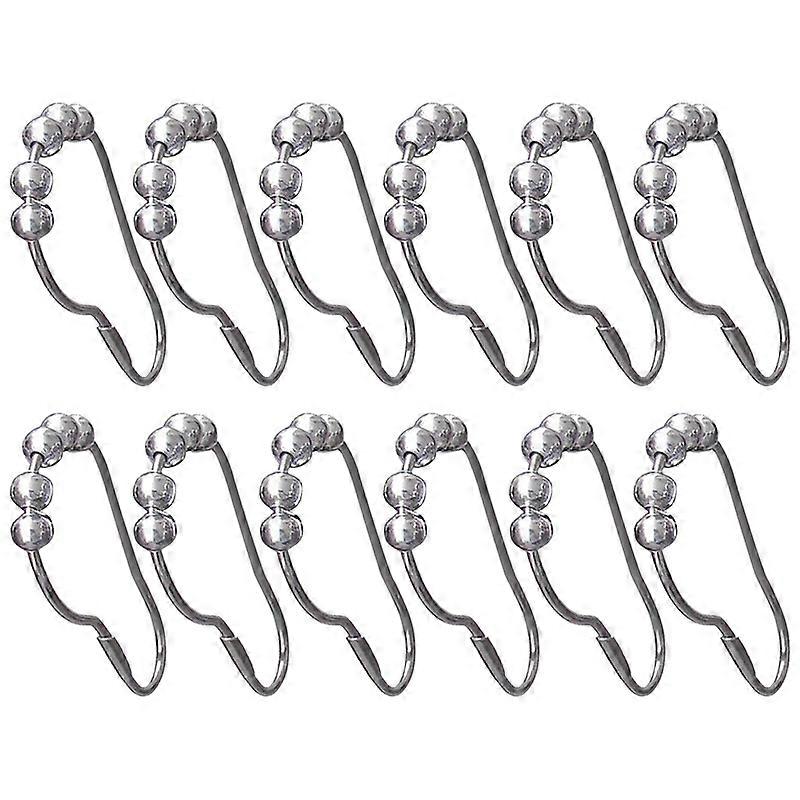 12Pcs Metal Shower Curtain Ring Rolling Ball Drape Hook Hanger Loop Accessories JIKAIX
