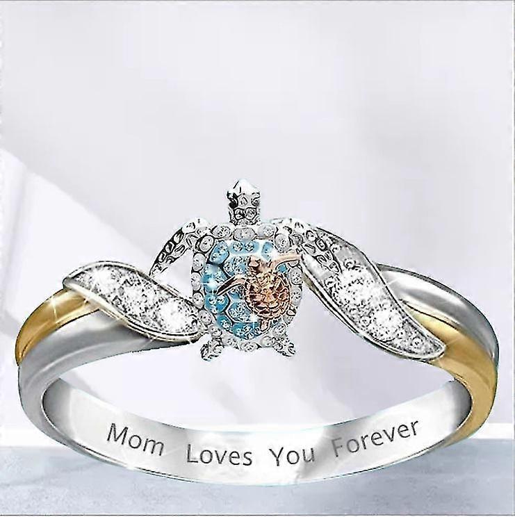 Turtle Rhinestone Innlagt Ring Brev Gravering Ring Smykker For Mor