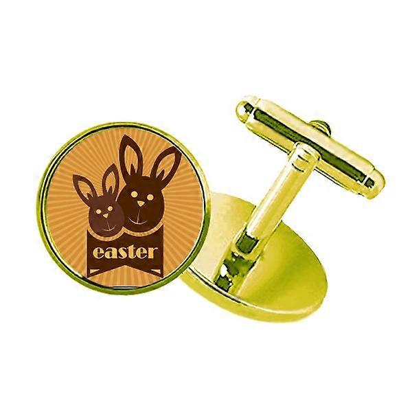 イースターフェスティバルブラウンバニーパターンスタッズビジネスメタルカフリンクスゴールデン