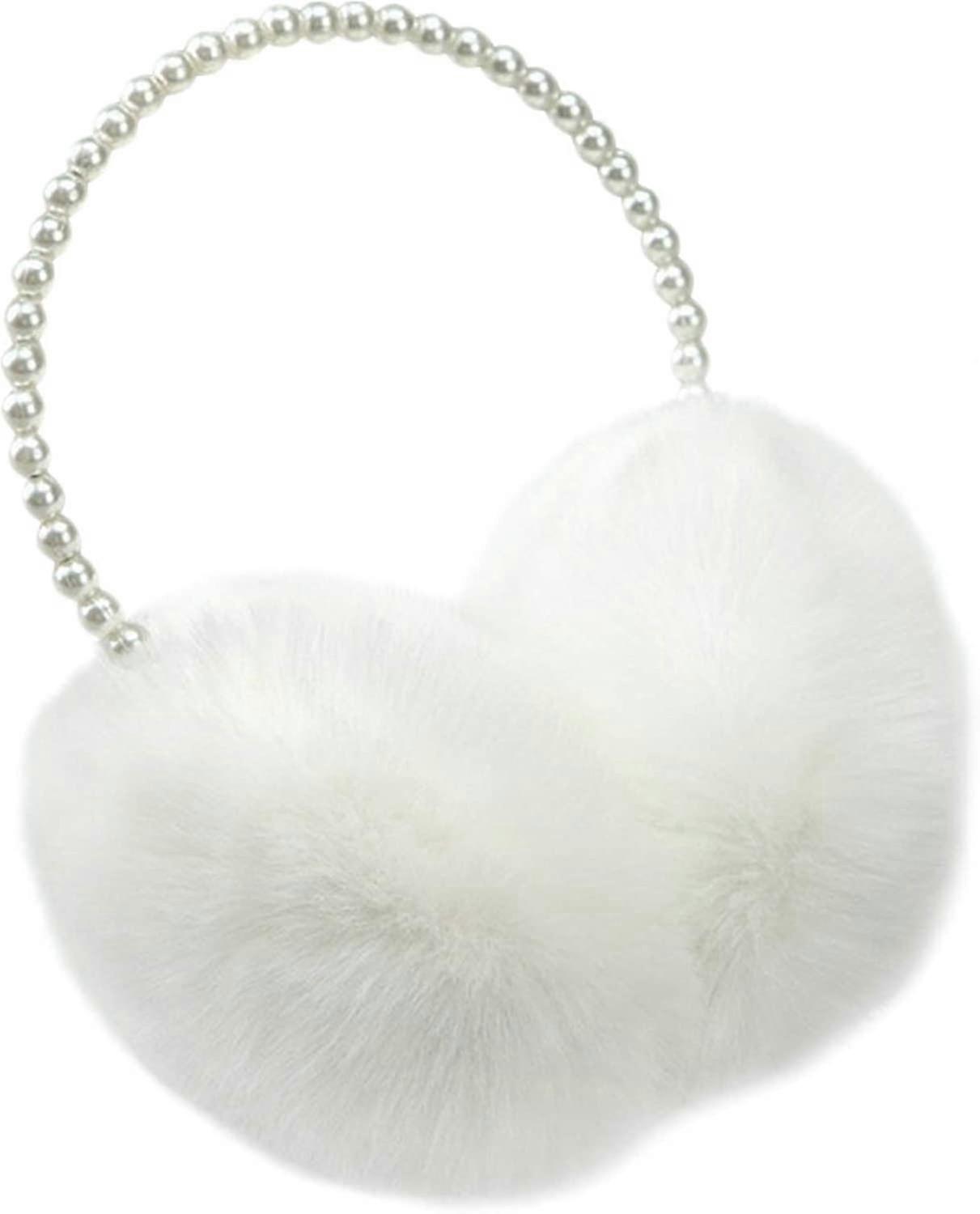 Cache-oreilles en peluche douce pour femme avec bandeau en perles, cache-oreilles chauds pour l'extérieur (blanc) (d-583-a)