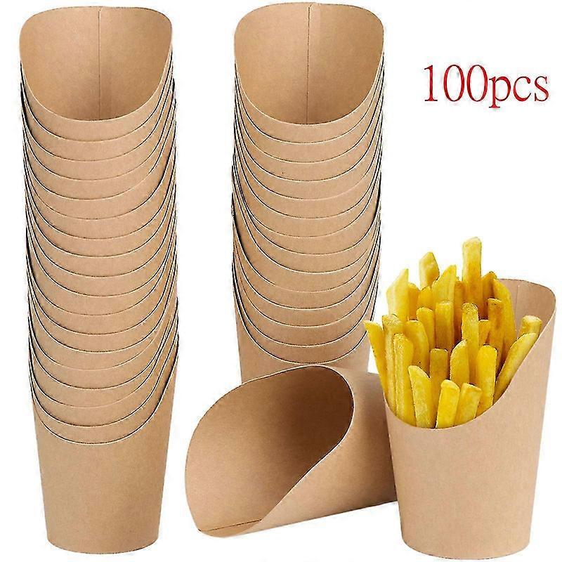 100 PC τηγανητό φαγητό τηγανητές πατάτες κάτοχος 14oz μίας χρήσης κεκλιμένα κύπελλα πατάτες Kraft χάρτινα κύπελλα fast food takeaway κουτιά συσκευασίας
