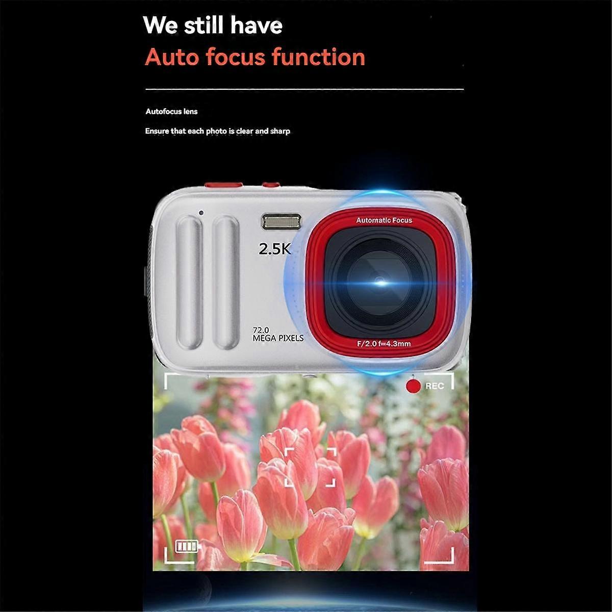 72MP Digital Camera 2.5K Compact Point and Camera, 16X Zoom Auto Focus Camera with Mp3 for Kids Red