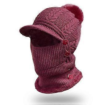 3 in 1 Winter Full Face Neck Protection Windproof Warm Ski Baseball Cap (red)