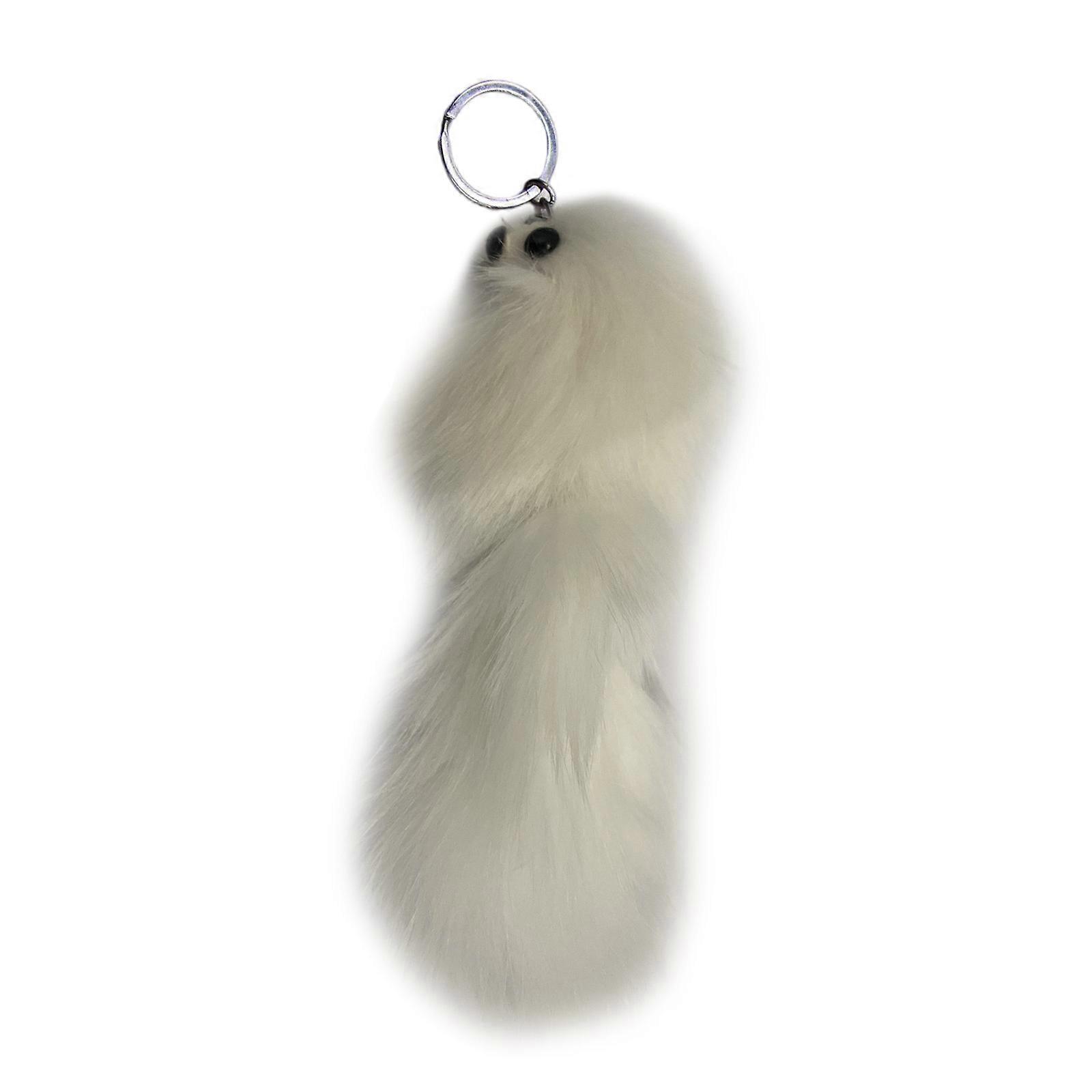 Cute Faux Foxes Keychain Accessory Furry Foxes Keychain Portable Plush Keychain Charm For A Fun And Unique Look White