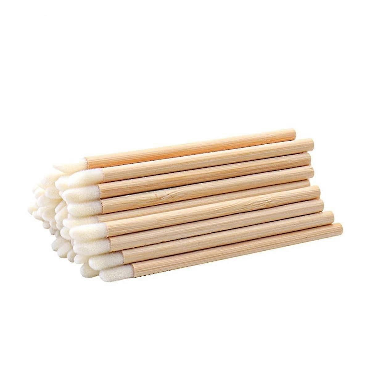 100 Pack Disposable Lip Brushes Premium Lipstick Applicator Wands Bamboo Handle Makeup Tool Kits