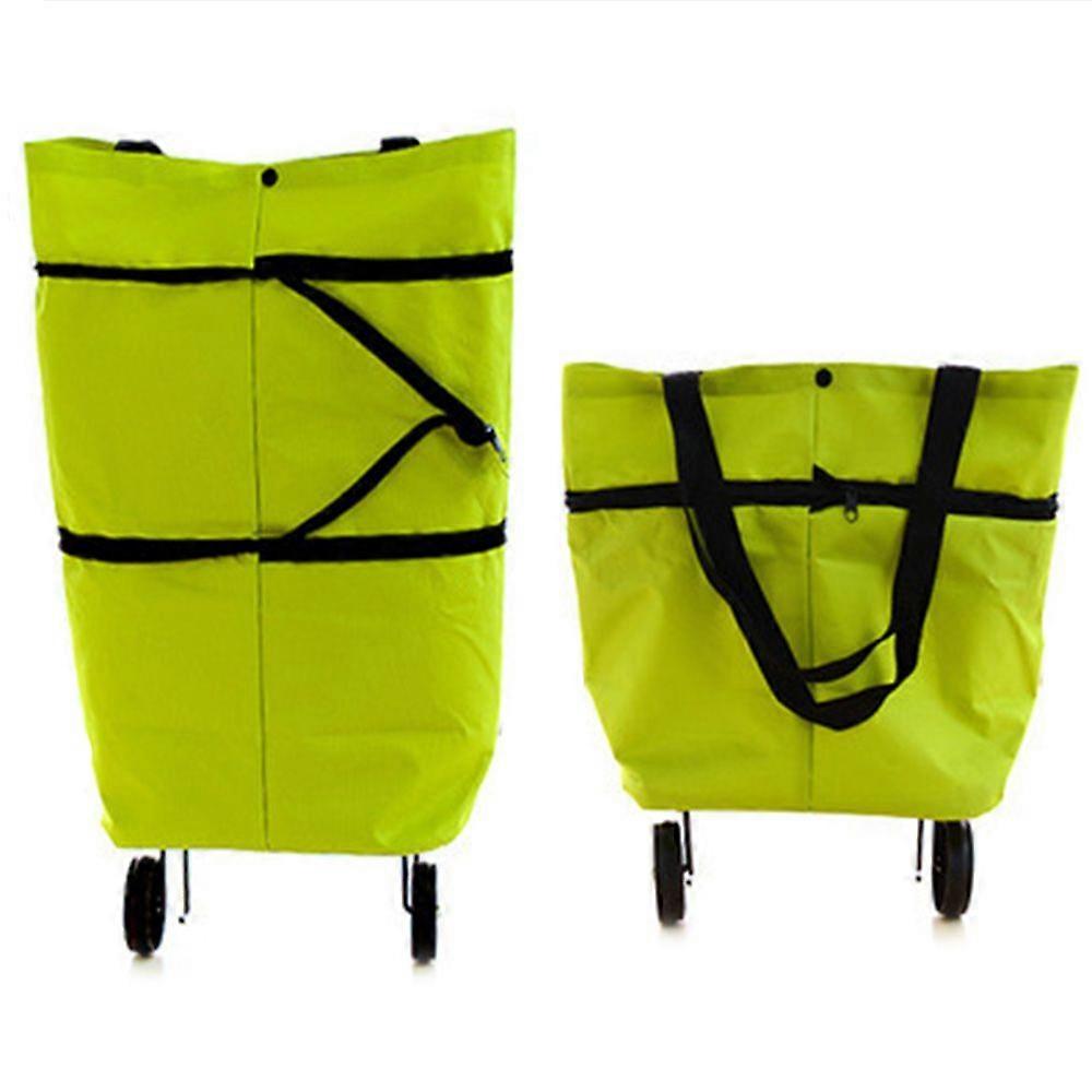 2 In 1 Foldable Shopping Cart Portable Collapsible Shopping Bag With Wheels Lightweight Rolling (Green)