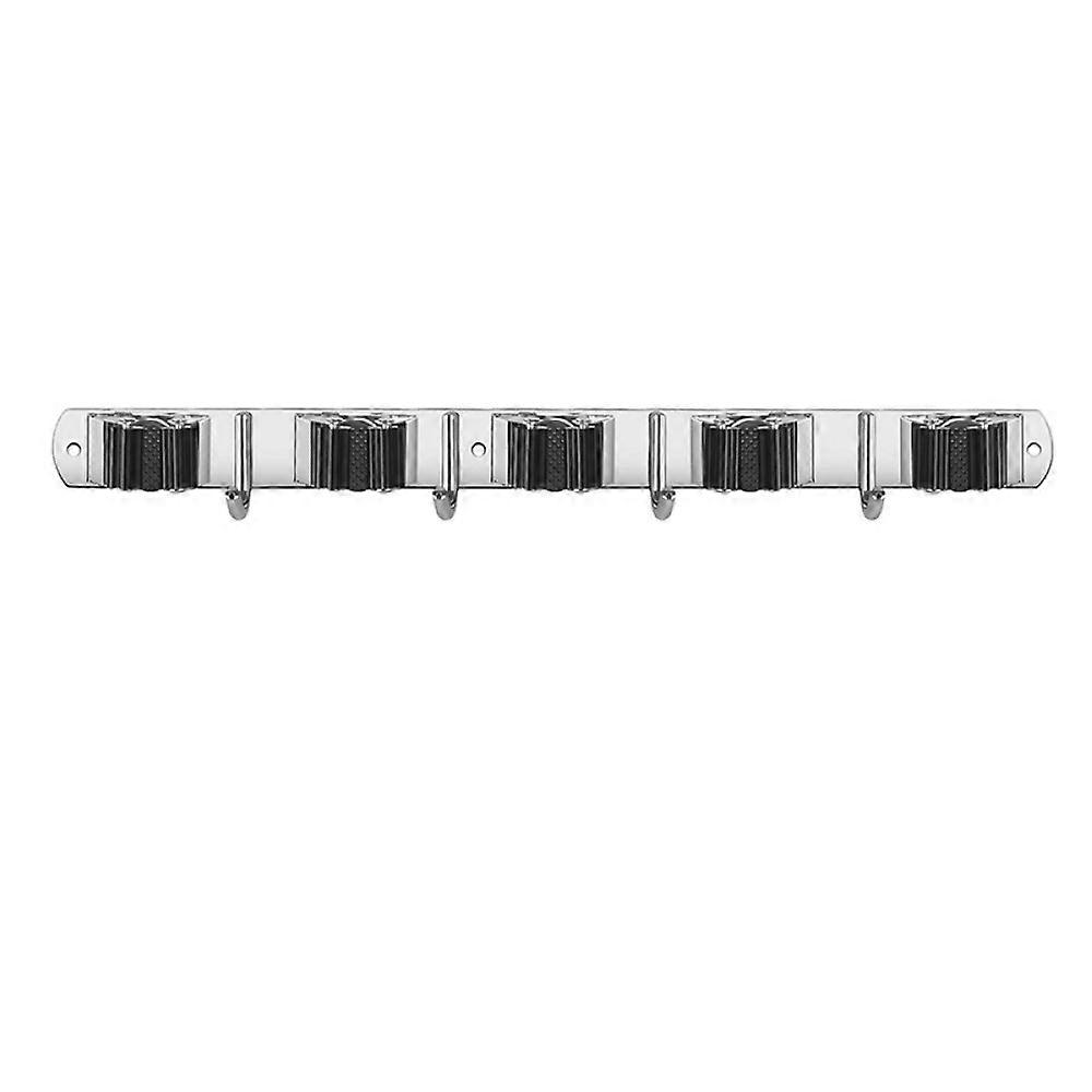 Broom Holder with 5 Positions and 4 Hooks for Organizing Tools