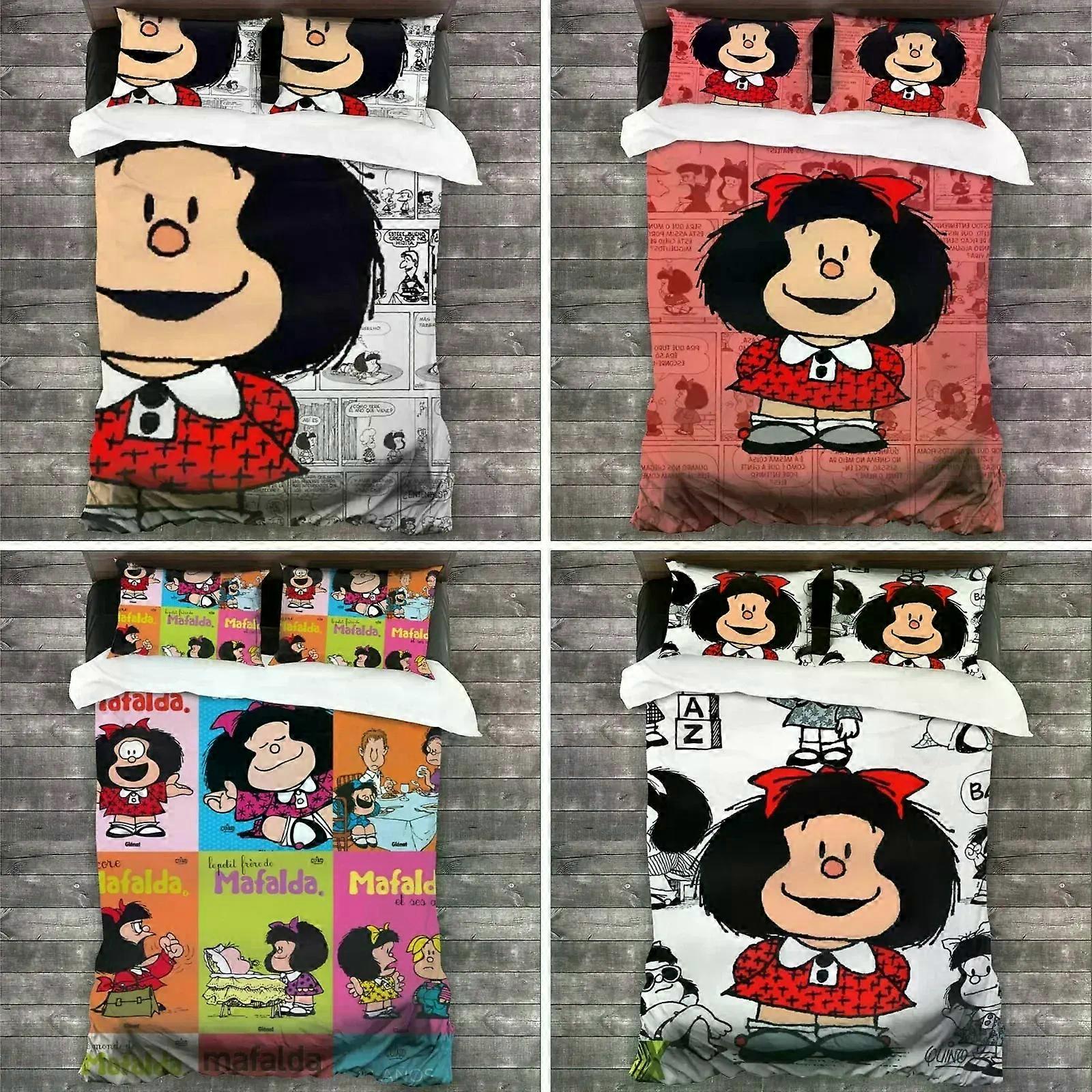 v51 ملاءات السرير مجموعة الفراش الكرتونية Mafalda غطاء لحاف غطاء السرير غطاء لحاف غطاء وسادة لحاف الملك حجم الملكة مجموعة الفراش للكبار مجموعة الفراش من 3 قطع