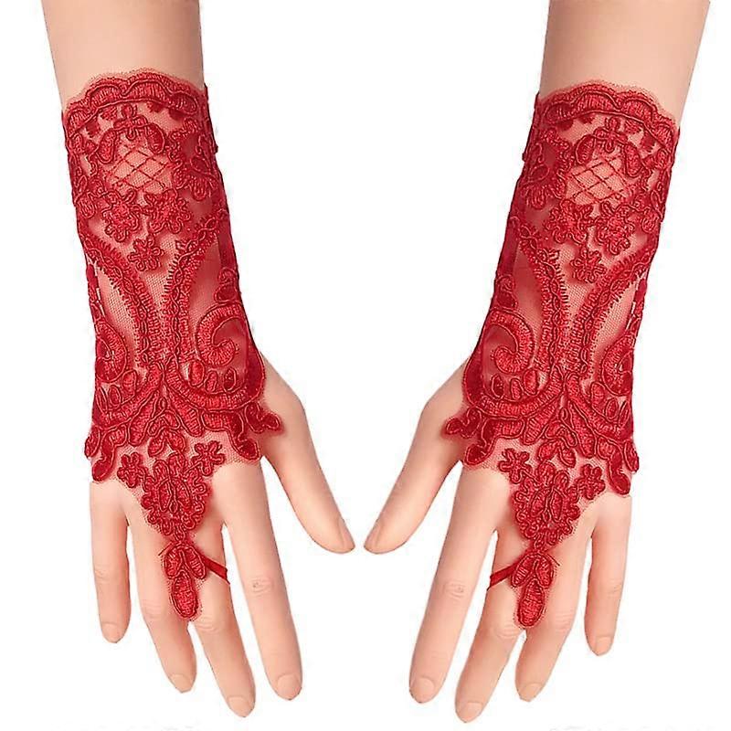 Fingerless Lace Bridal Gloves in Ivory with Floral Design for Weddings, Size Small to Medium, Elegant Vintage Style