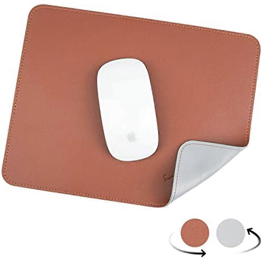 Mouse Pad,Brown+Grey Dual-Sided PU Leather Mouse Mat, Waterproof Ultra Smooth Mousepads with Stitched Edge Computer Mouse Pads for Gaming Office Work 