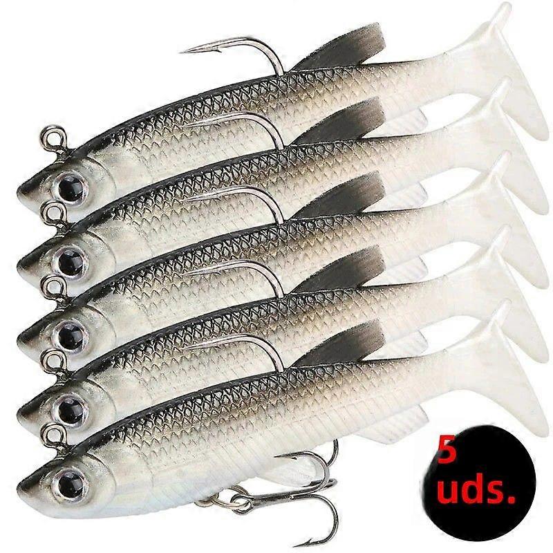 5 Pack 8cm/2.8inch Soft Artificial Fishing Trout Kit with Comfortable Hooks for Saltwater River and Stream