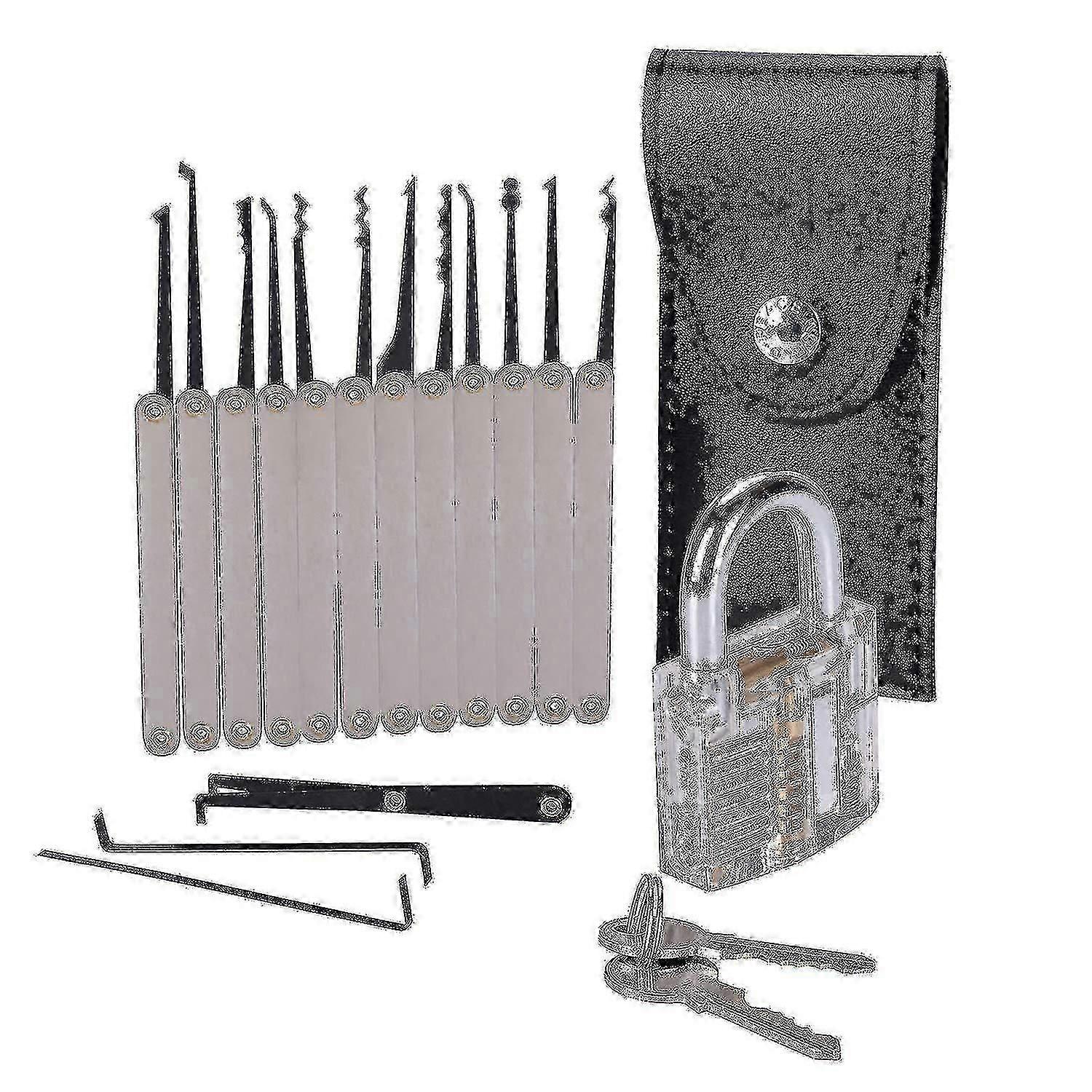 15pcs Lock Padlock Picking Kit Tools Transparent Key Extractor Lock Pick Set--