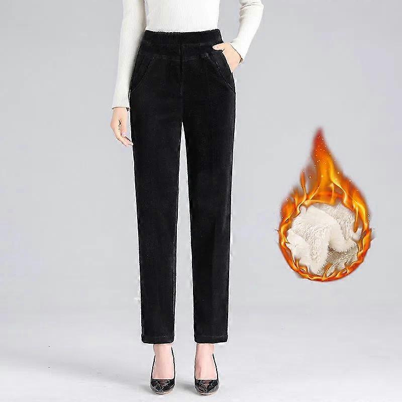 Autumn Winter Women Warm Plus Size Thicken Leggings Outer Wear Loose Straight Corduroy Pants