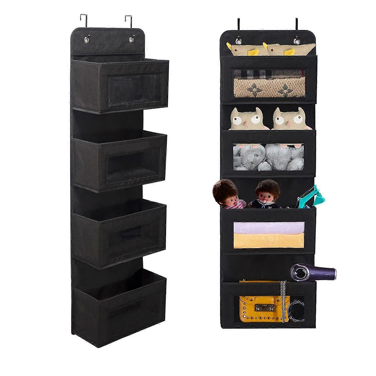 Hanging Shelf On The Door, Soft Fabric Hanging Organizer 4 Large Pockets With Clear Window, Foldable Hanging Storage With 2 Hooks For Door, Bathroom