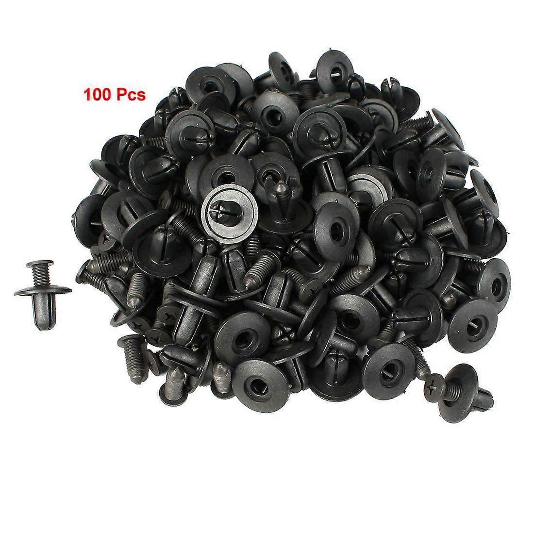 100 Pcs Black Car Plastic Rivet Fastener for 8mm Dia Hole