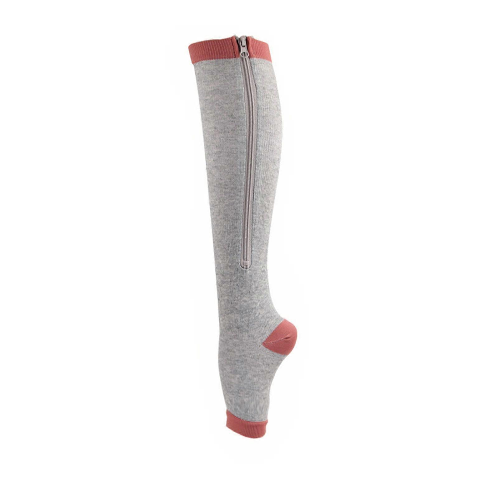 1 Pair Socks Zipper Leg Calf Sleeves Toeless for Running Hiking Climbing Driving Standing Flight Swelling Pain Relieve