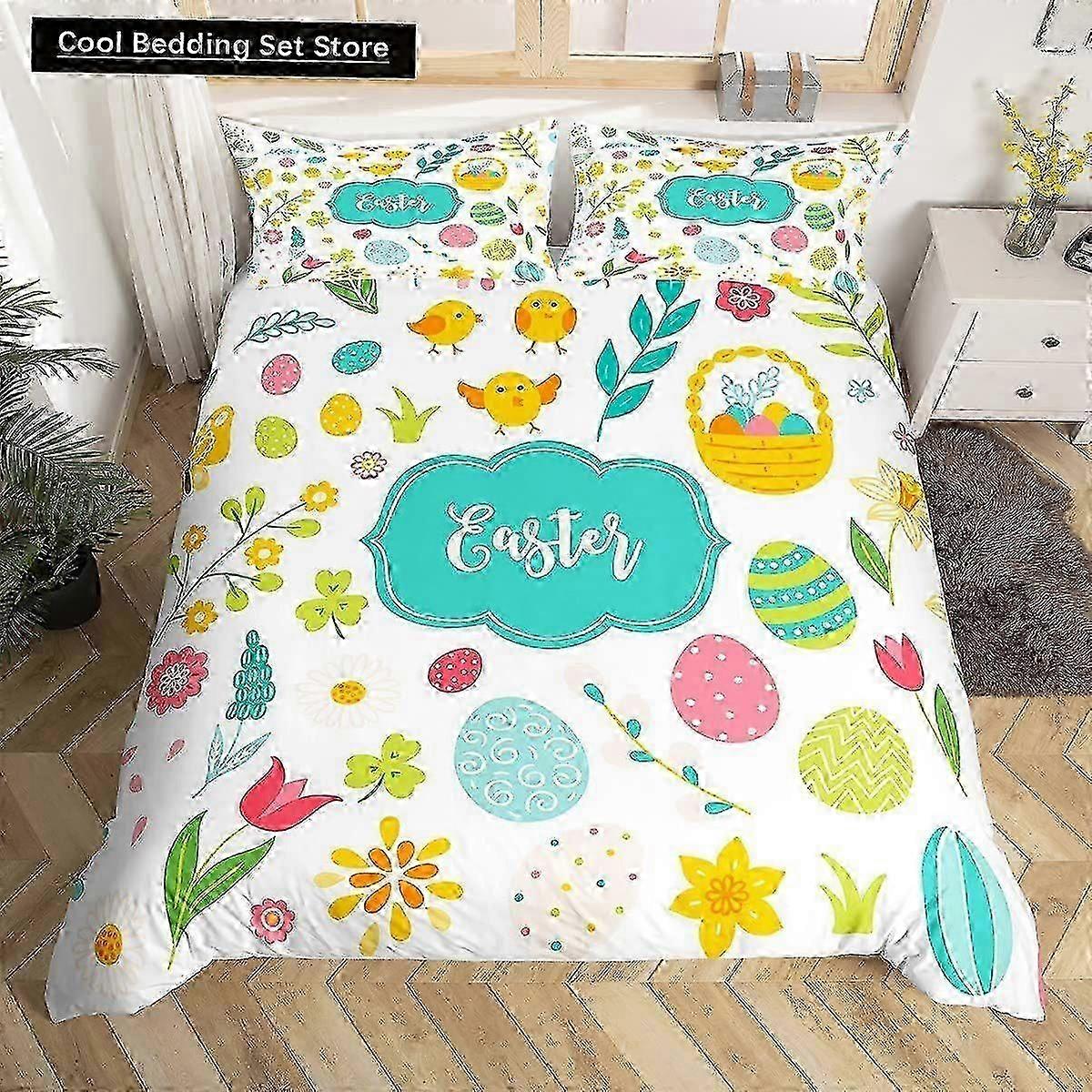 x1922 ملاءات السريرمجموعة مفروشات بيض عيد الفصح بالألوان المائية غطاء لحاف تحت عنوان عيد الفصح للأطفال الصغار قوس قزح بيض عيد الفصح غطاء لحاف بوليستر 3 قطع الفراش