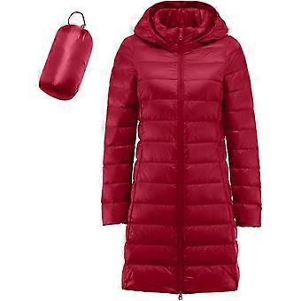 Packbare Daunenjacke Damen Winddichter Mantel Casual Warm Hoodie Mode Daunenjacke Klein Rot