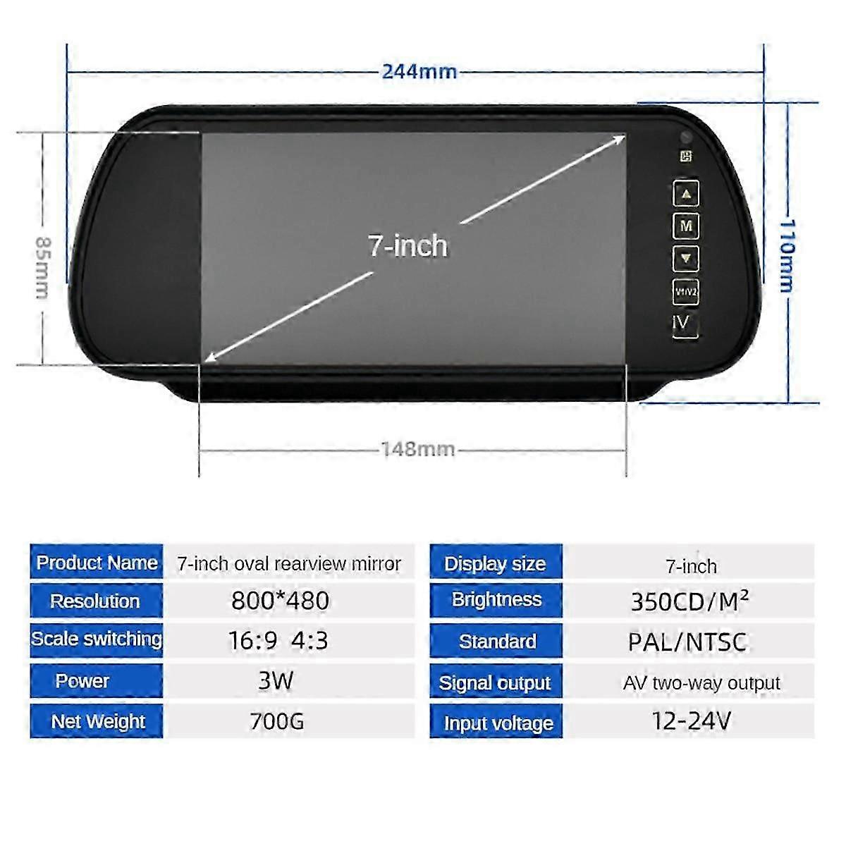 7 Pollici Auto LCD Specchio Monitor Schermo di Parcheggio Auto Display Assist per Vista Posteriore Telecamera di Retromarcia js