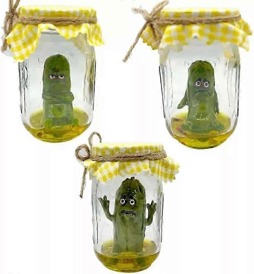 Sculpture de cornichon grincheux dans un bocal, sculpture de cornichon criant en verre dans un bocal