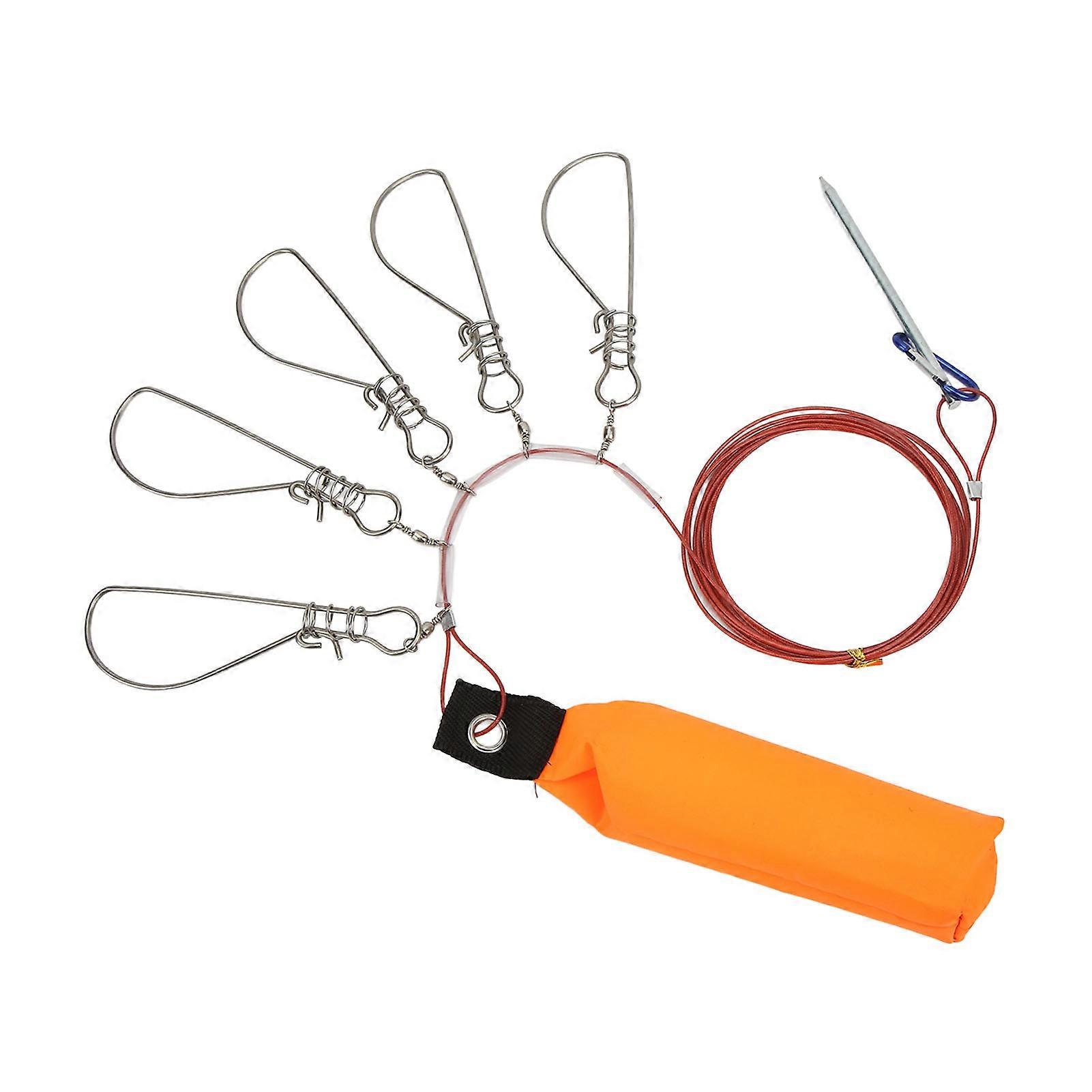Fishing Stringer Kit, Live Fish Lock Ensuring Fresh Catch, High Strength Tension Stainless Steel Rope With Visibility Enhancement Orange Float Stick