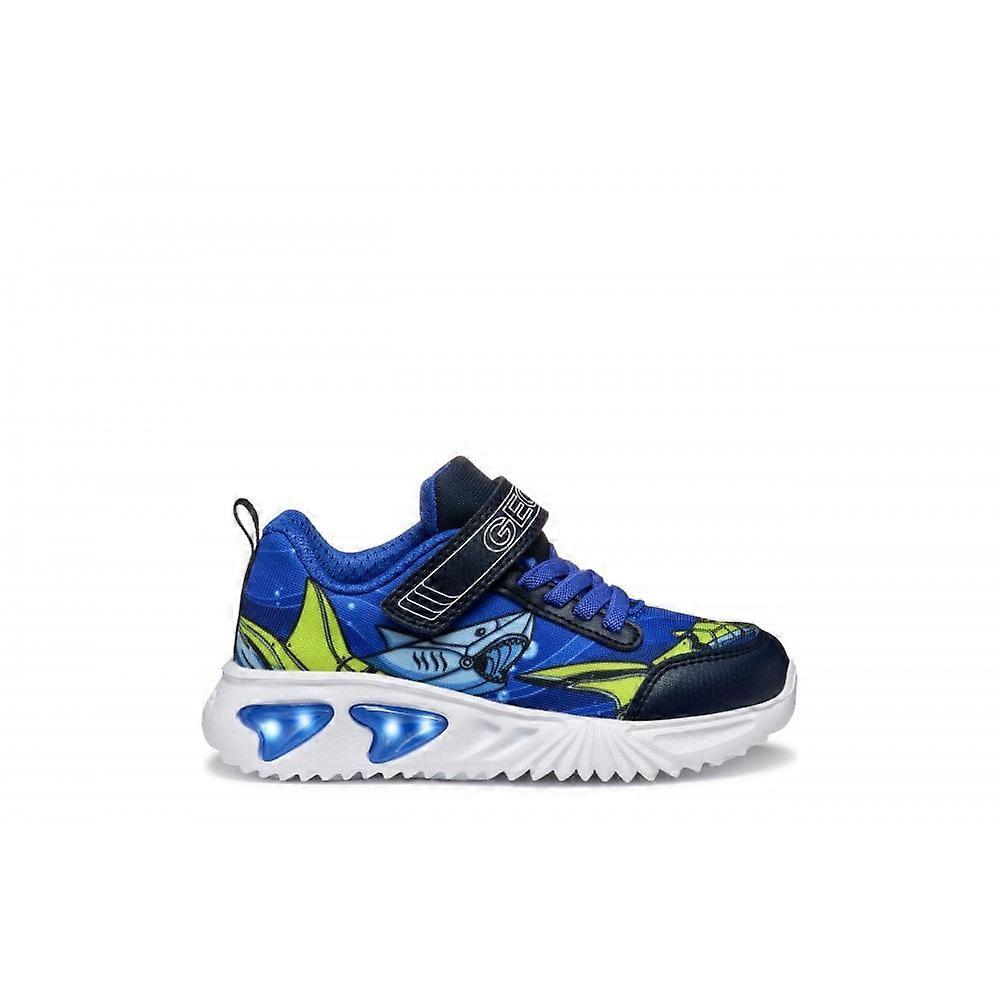 Kids Geox J Assister B Light Up Trainers In Royal Blue & Navy