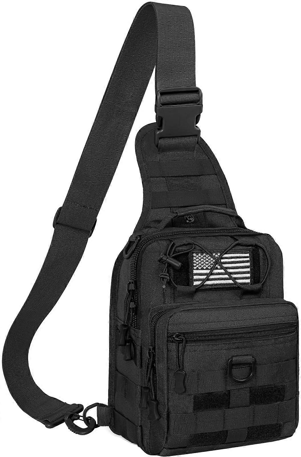 Small Tactical Sling Bag for Men, Durable Waterproof Nylon Shoulder Pack, Multi-Functional Backpack in Black