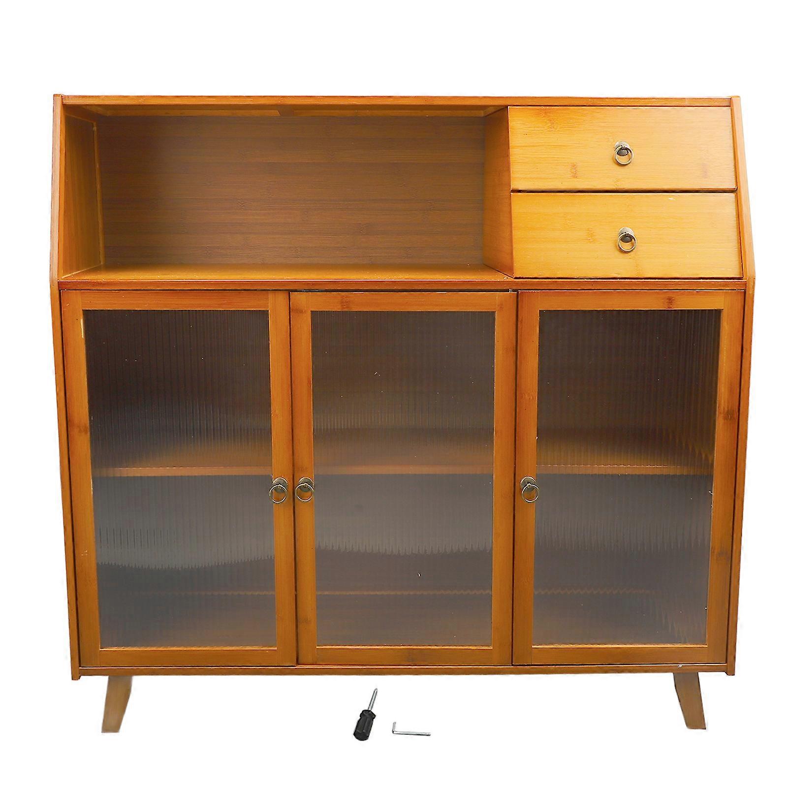 Kitchen Sideboard 3 Compartments 2 Shelves 2 Drawers Multifunction Buffet Cabinet Sideboard with 3 Translucent Doors for Home