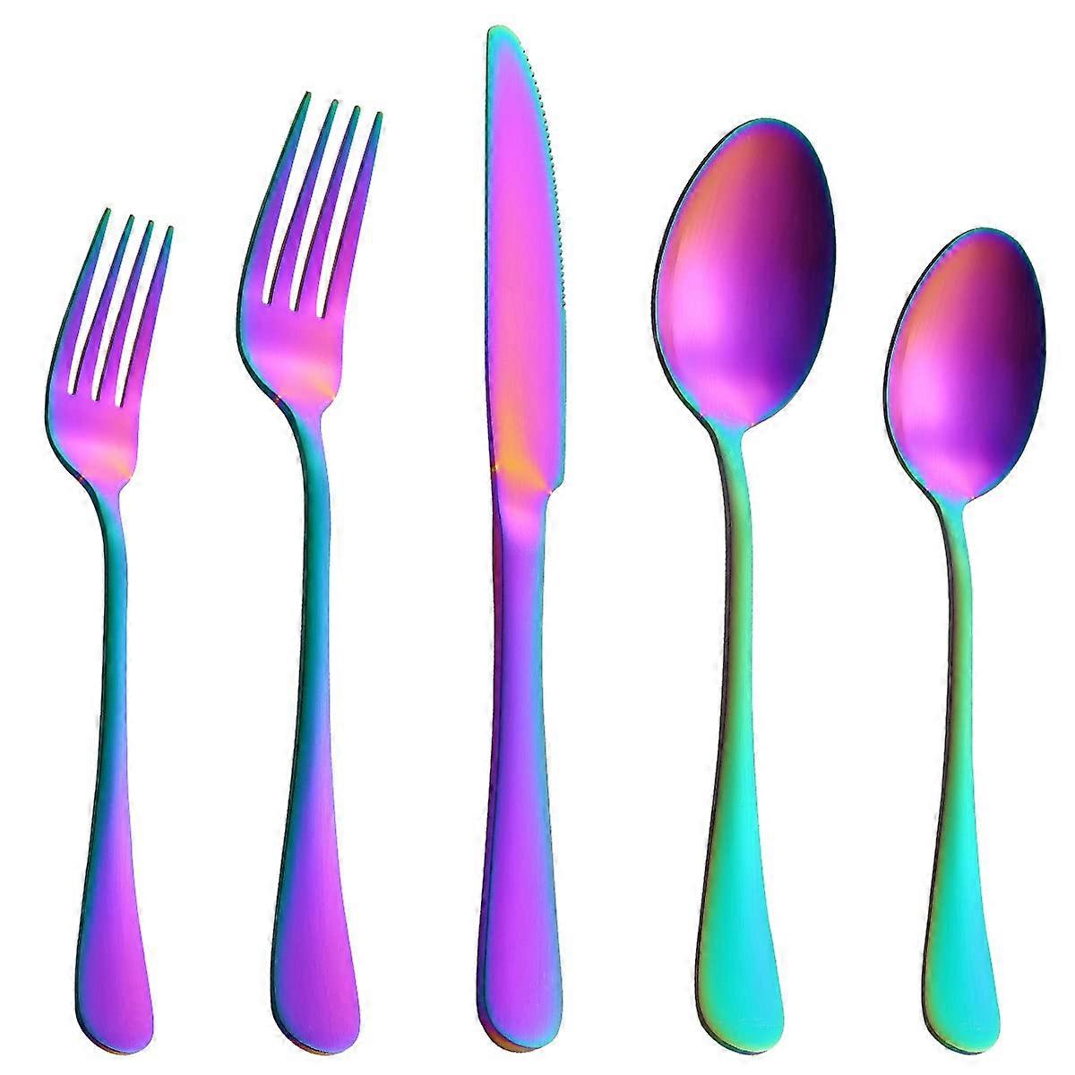 20 Pieces Silverware Set Matte Rainbow Finish Dishwasher Safe Flatware For Restaurant Service For 4