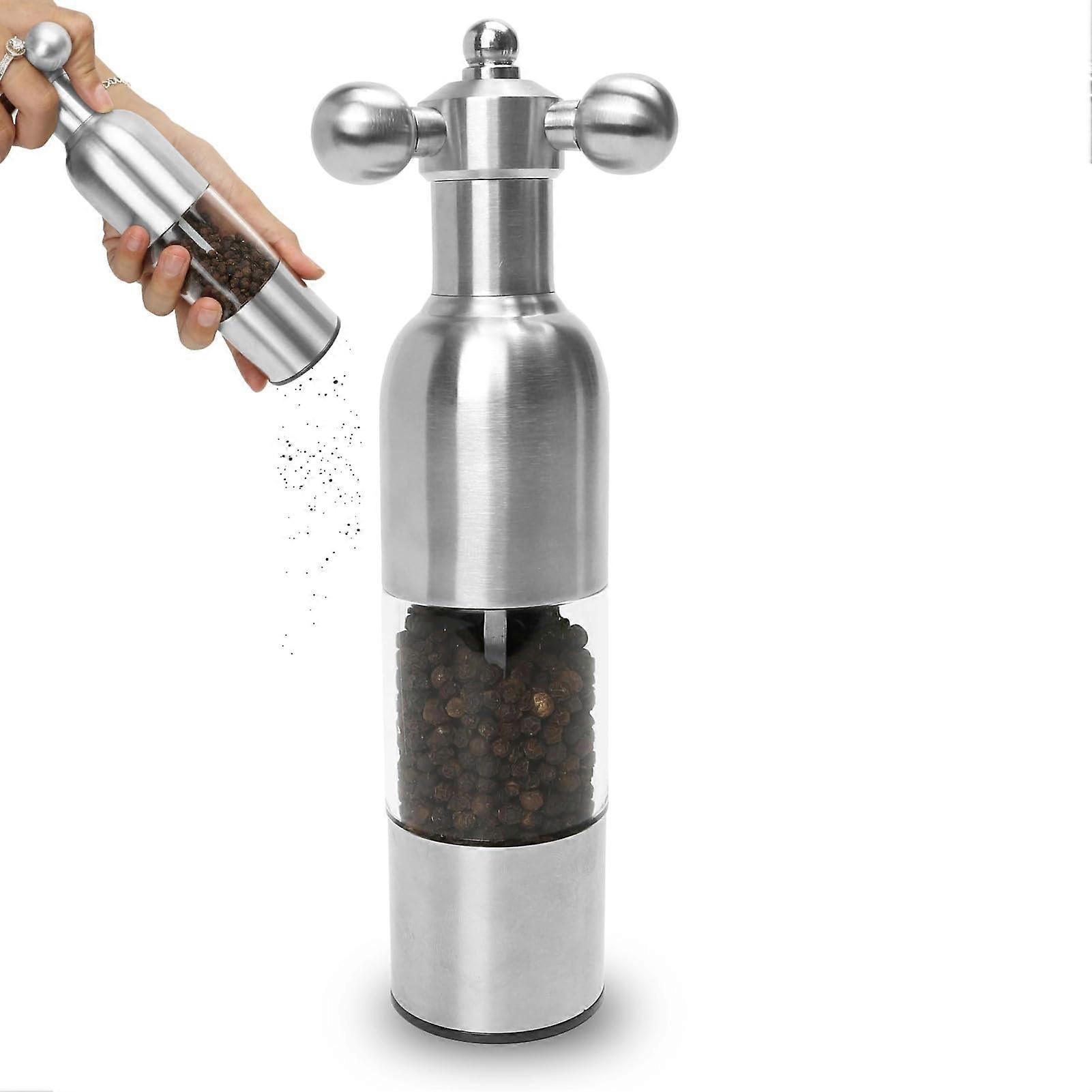 Adjustable Stainless Steel Salt and Pepper Grinder Set - Short Size for Kitchen Use, Easy Filling and Durable Design