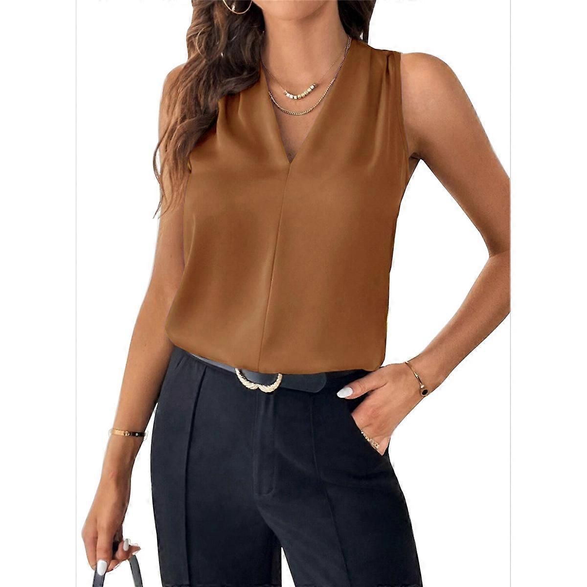Womens Pleated Tank Tops Camel XL