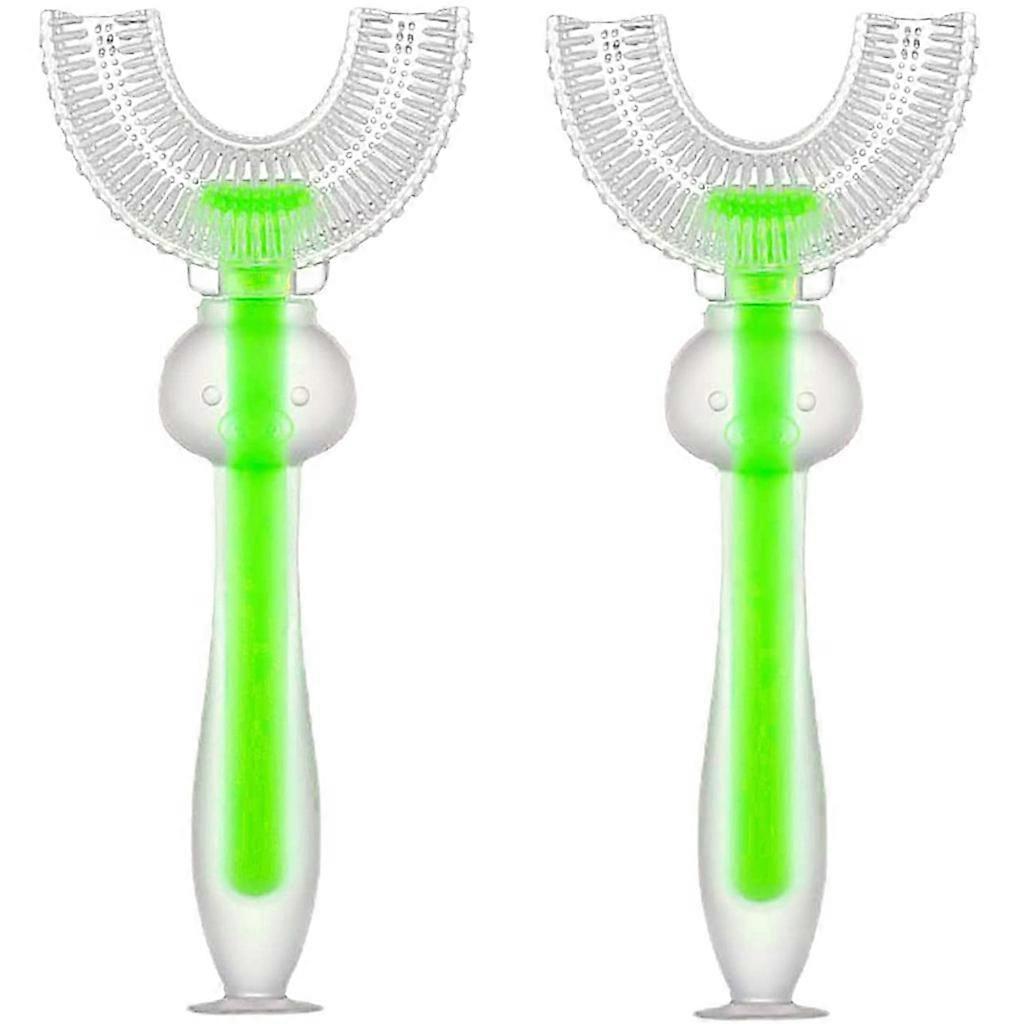 2pcs Children U Shape Toothbrush Silicone Training Teeth Cleaning Teethbrushes  Green